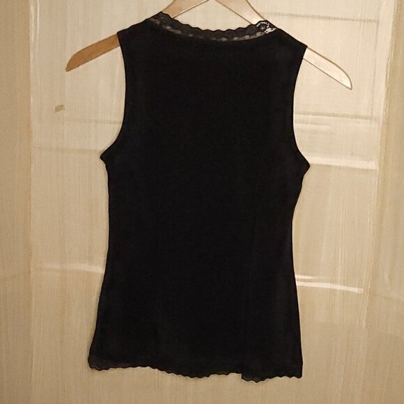 Harold's Black Silky Lace Detail Side Zip Sleeveless Top Medium - Picture 2 of 7